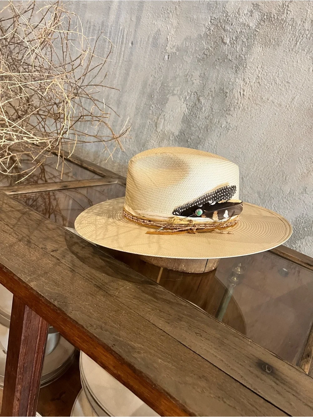 Stetson Juno Sand Straw Hat—custom Mufrais (ATX) styling, like NEW in box, M
